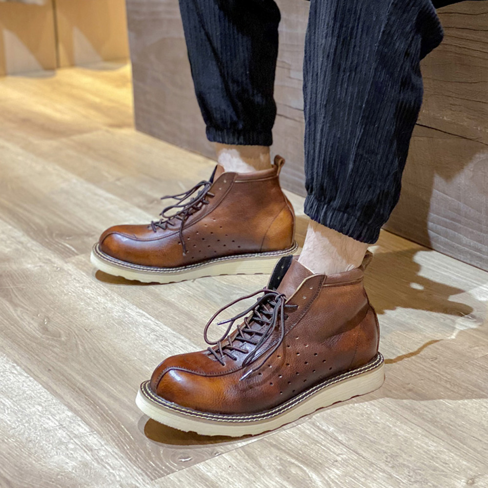 Leather Work Western - Botas masculinas de couro genuíno vazadas