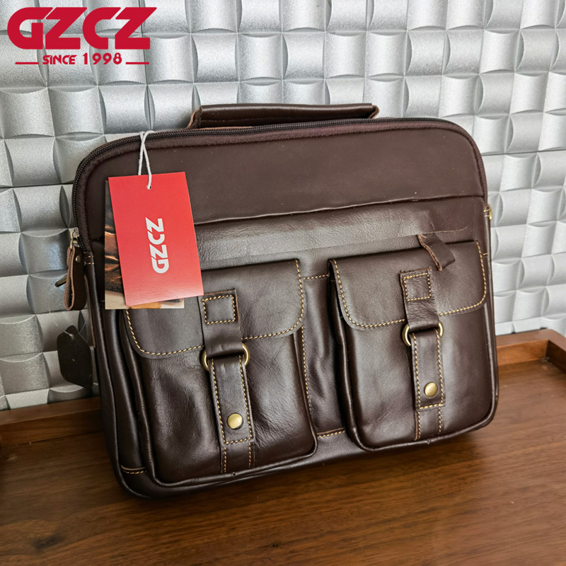 Leather Work Handbags - Bolsa Masculina GZCZ para Lazer e