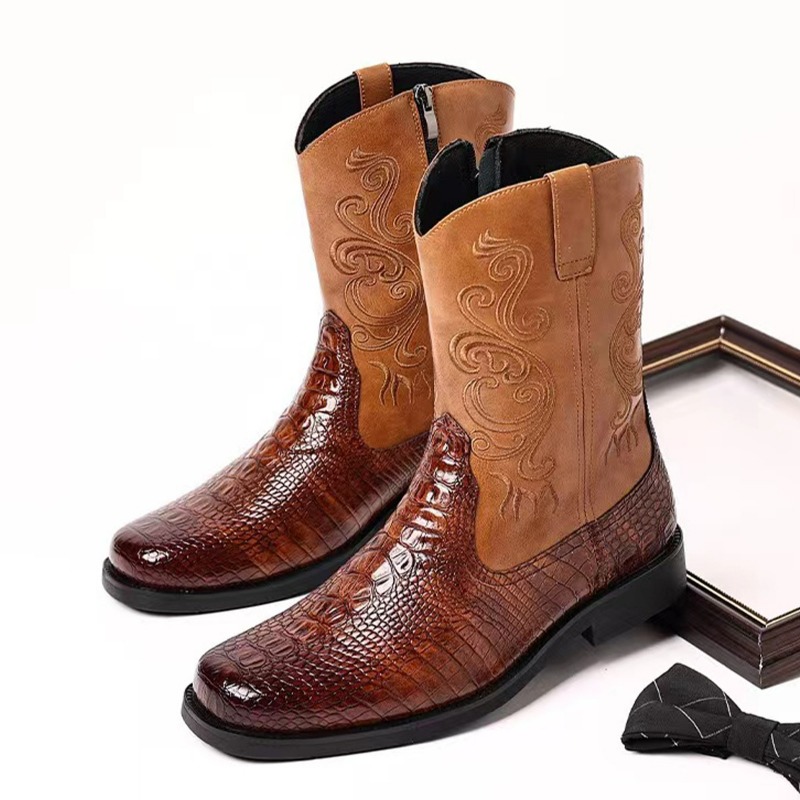 Leather Work Western - Botas masculinas bordadas retro botas de