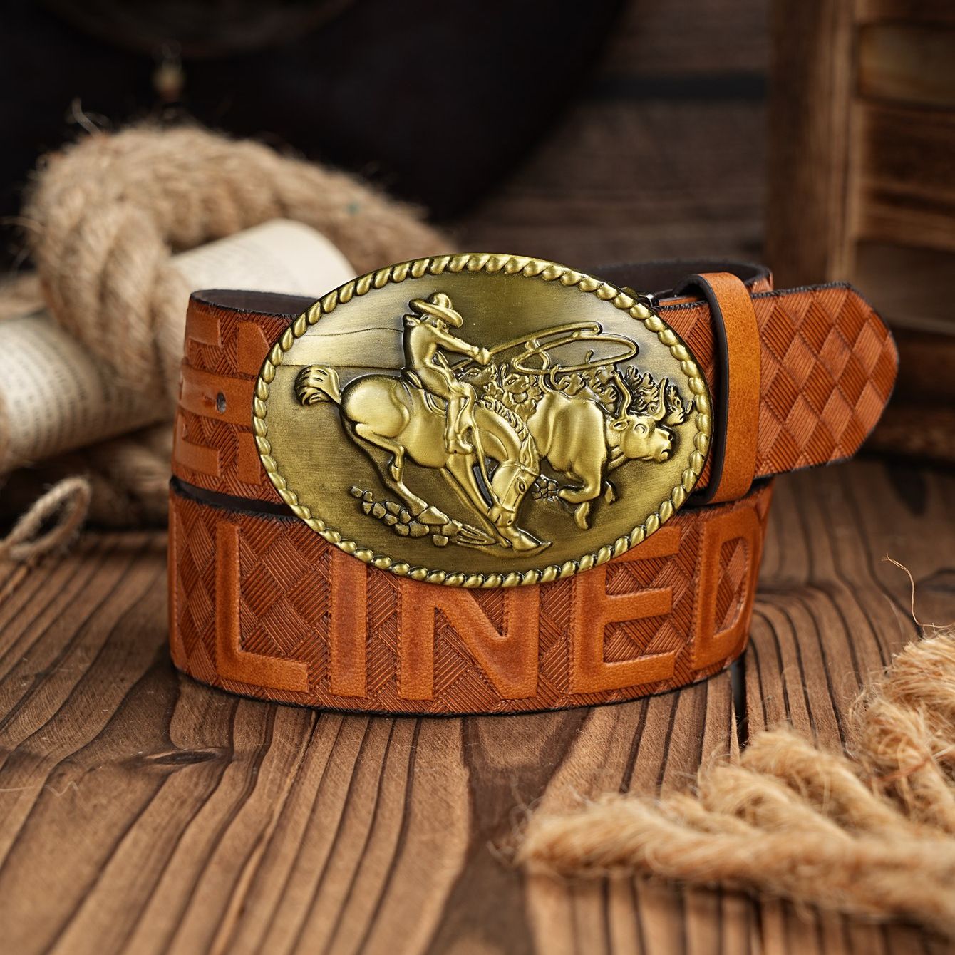Cinto Casual Retro para Homens - Leather Work Western avaliação e preço